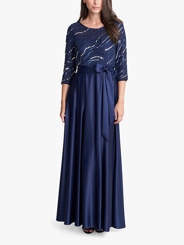 Gina Bacconi Freda Satin Sequin Maxi Dress, Navy at John Lewis & Partners
