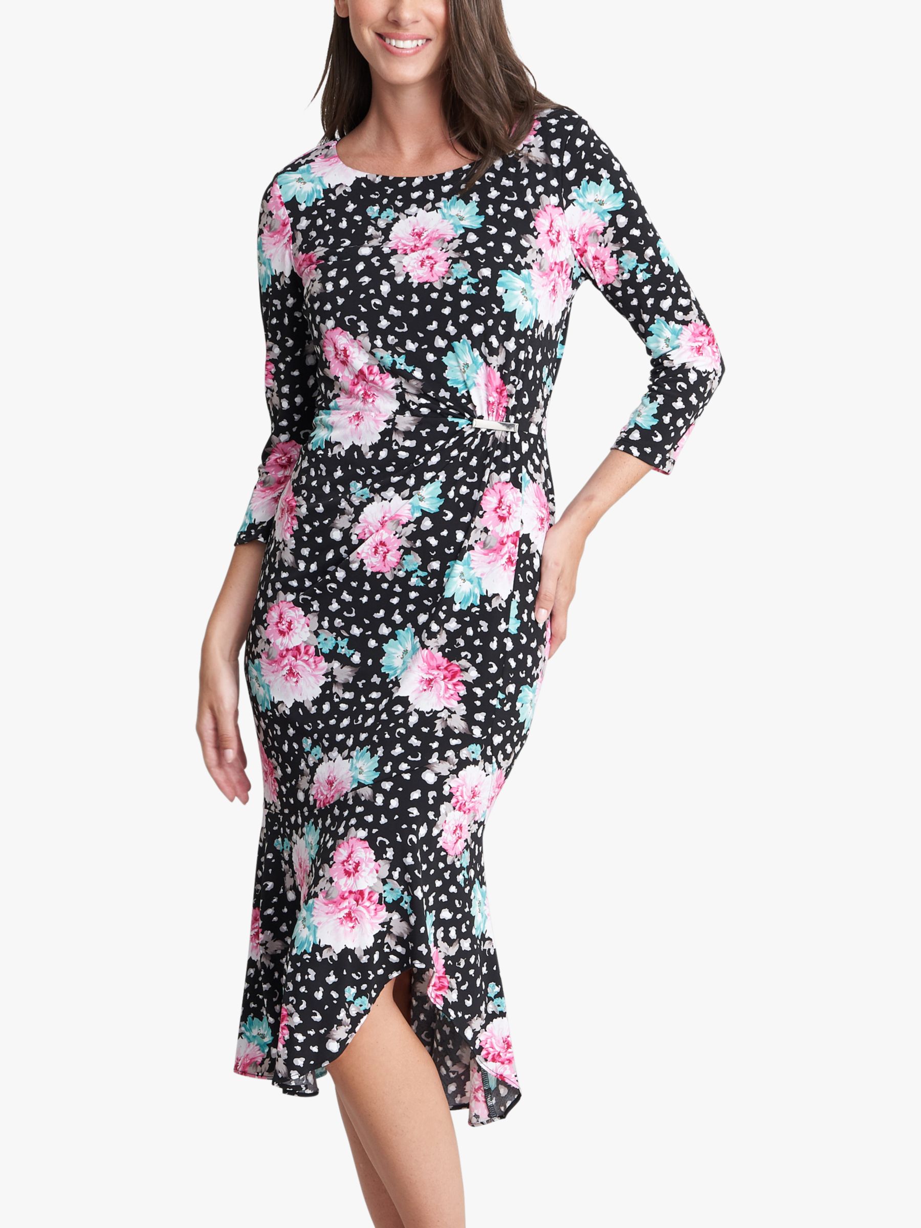Gina Bacconi Alise Floral Jersey Midi Dress, Black/Multi