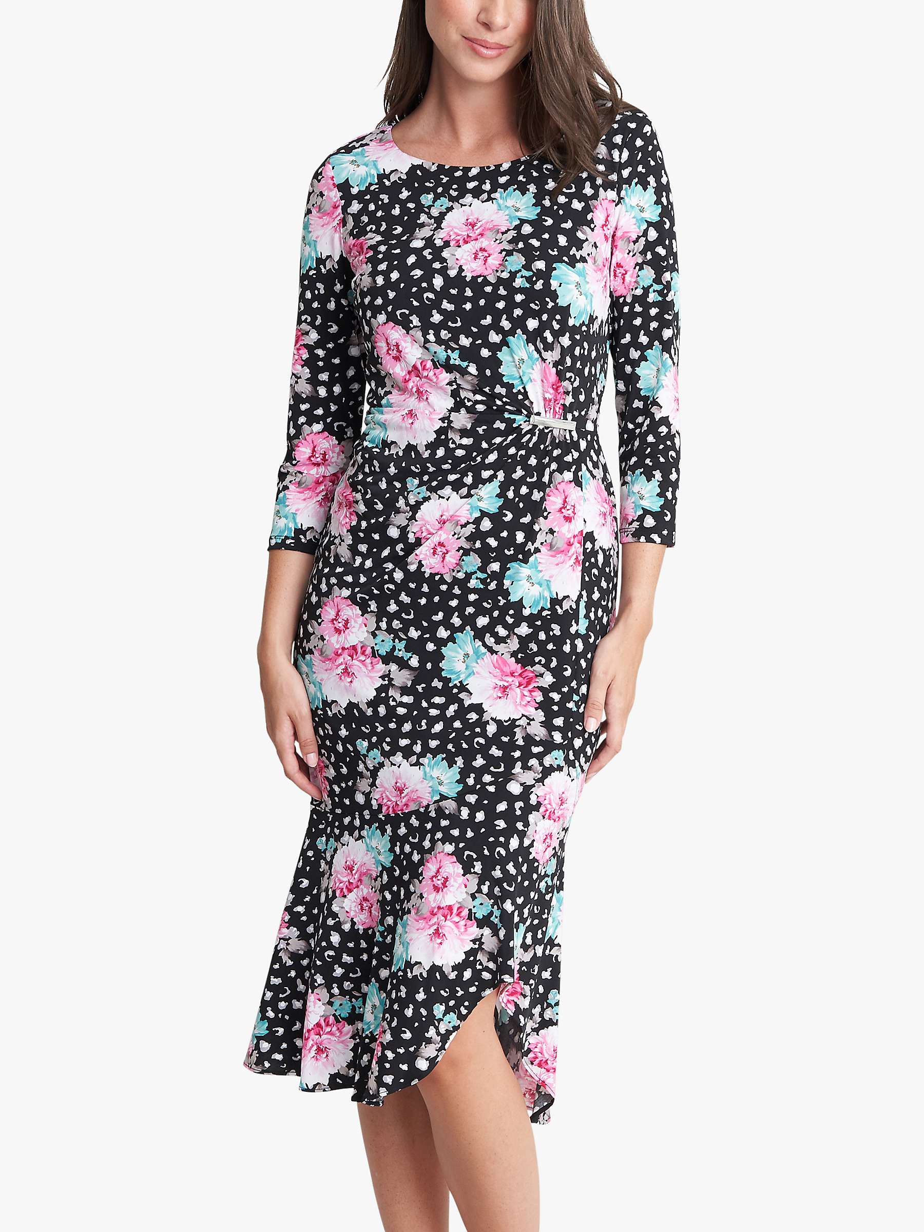 Buy Gina Bacconi Alise Floral Jersey Midi Dress, Black/Multi Online at johnlewis.com