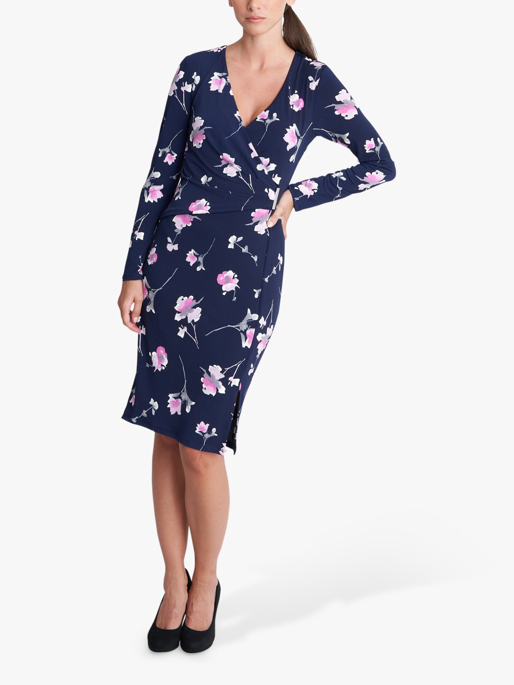 Buy Gina Bacconi Gaye Floral Print Wrap Dress, Navy/Pink Online at johnlewis.com