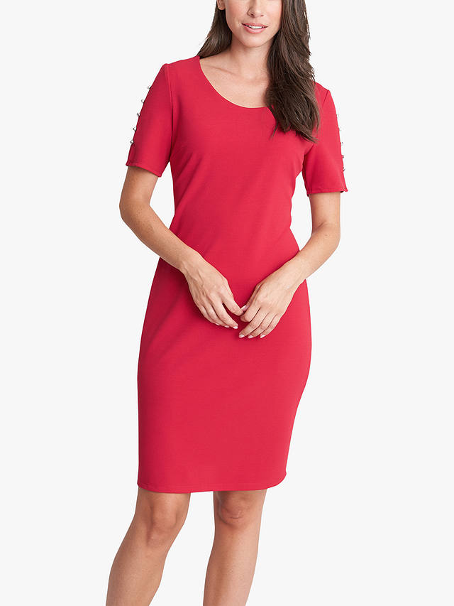 Gina Bacconi Reid Embellished Sleeve Stretch Crepe Dress, Red