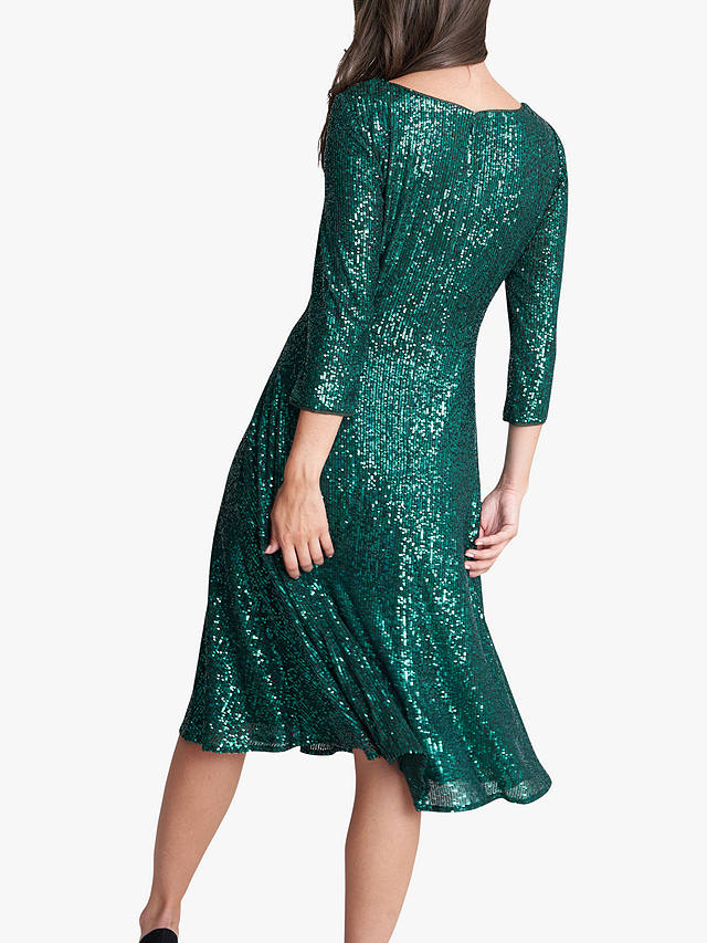 Gina Bacconi Libbie Midi A-Line Sequin Knee Length Dress, Emerald