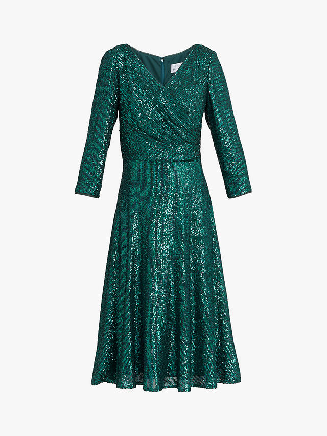 Gina Bacconi Libbie Midi A-Line Sequin Knee Length Dress, Emerald