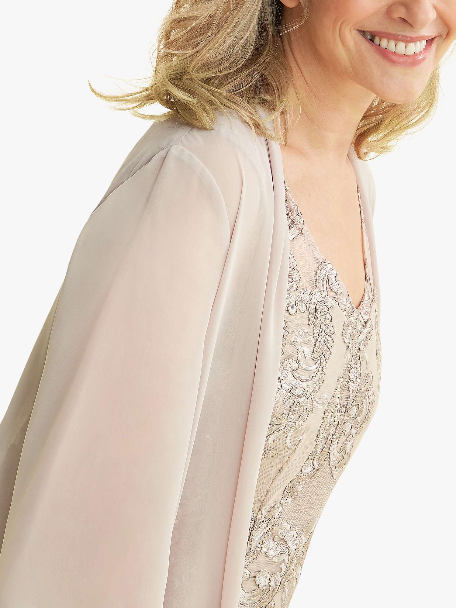 Buy Gina Bacconi Joss Metallic Embroidered Lace Dress with Chiffon Jacket, Taupe Online at johnlewis.com