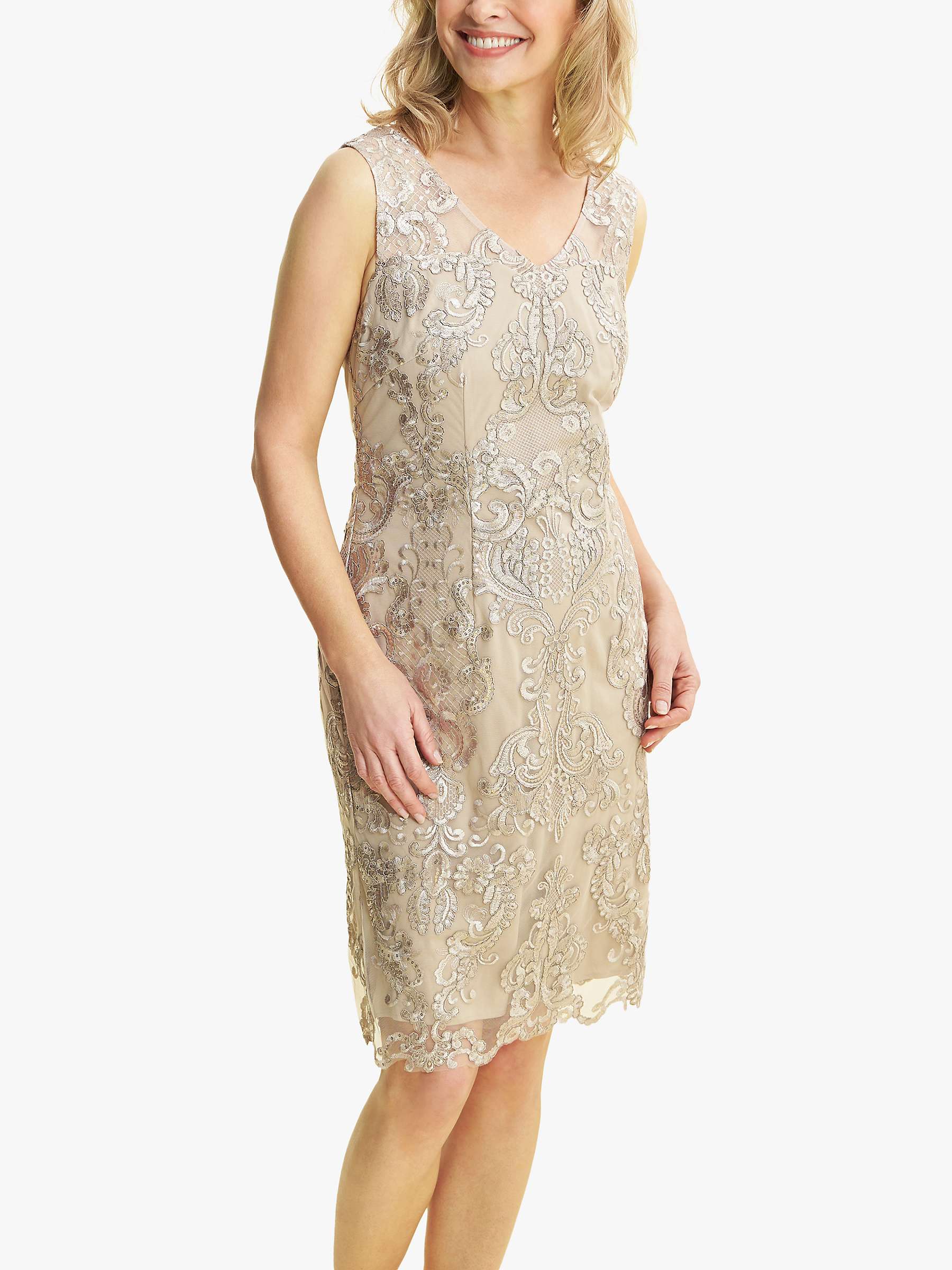 Buy Gina Bacconi Joss Metallic Embroidered Lace Dress with Chiffon Jacket, Taupe Online at johnlewis.com