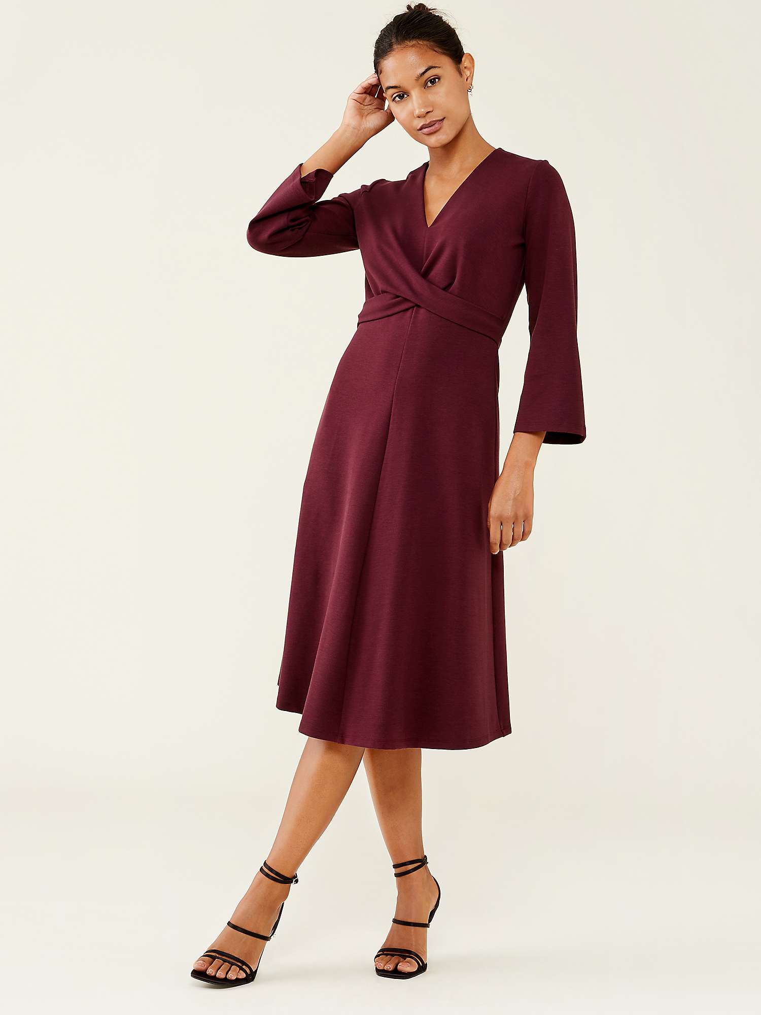 Finery Iona Ponte Jersey Dress, Bordeaux at John Lewis & Partners