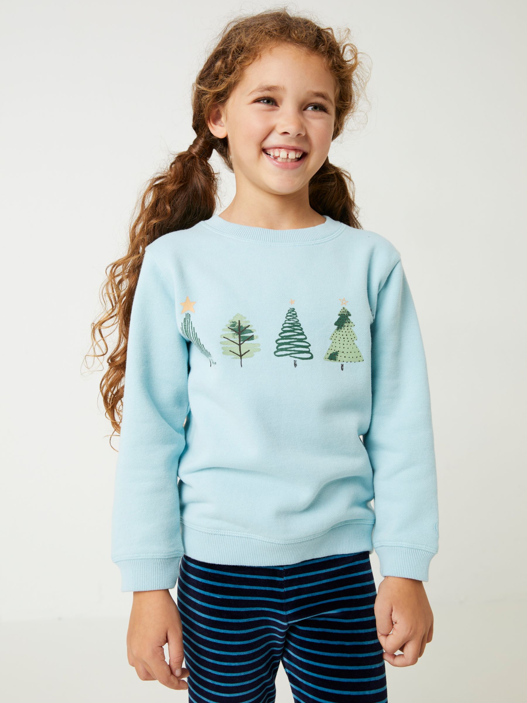 FatFace Kids' Mini Me Christmas Sweatshirt, Light Blue