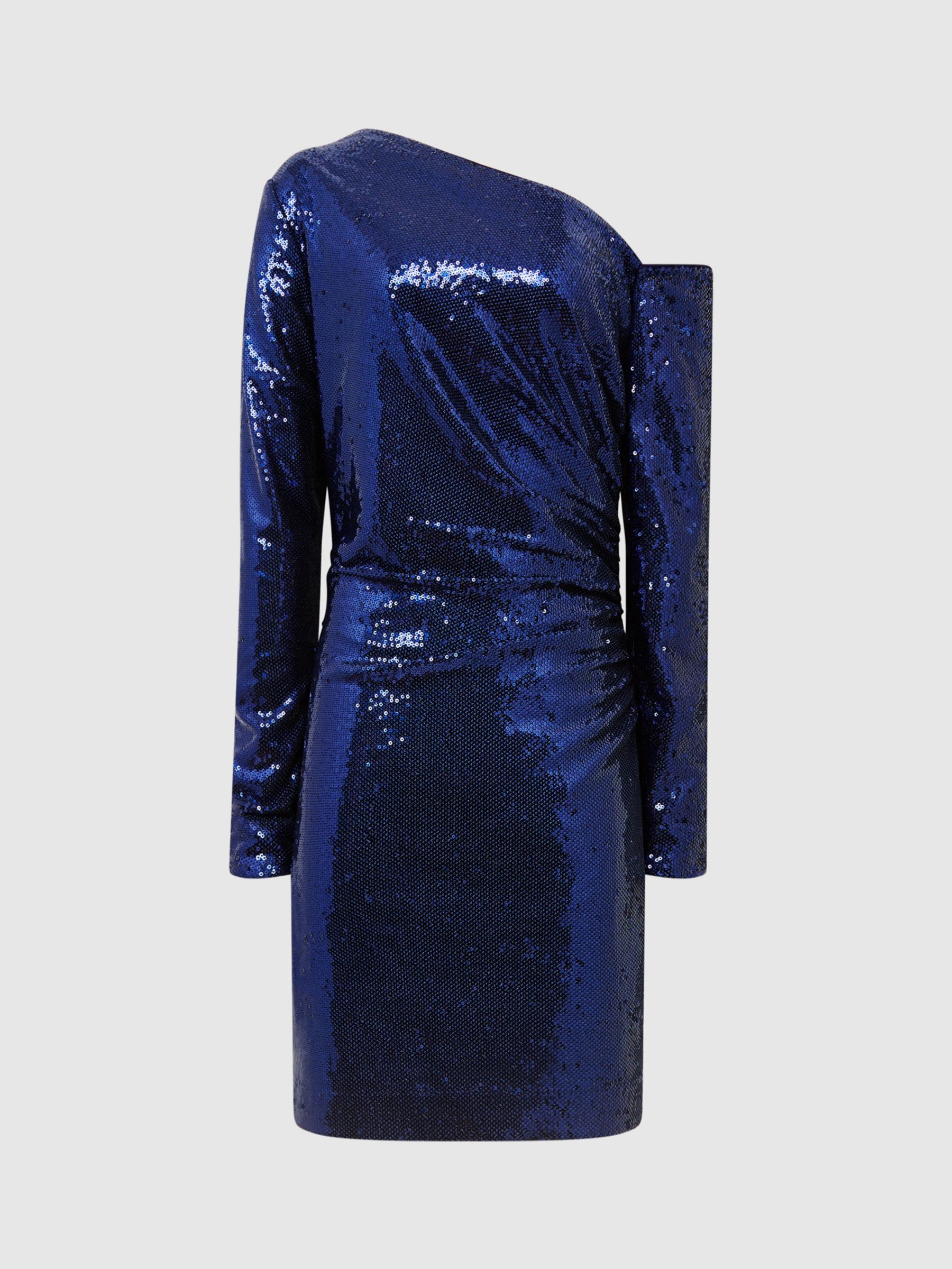 Reiss Tamara Sequin Asymmetric Mini Dress, Blue at John Lewis & Partners