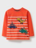 Crew Clothing Kids' Christmas Dinosaurs Stripe Jersey Top, Mid Red, Mid Red
