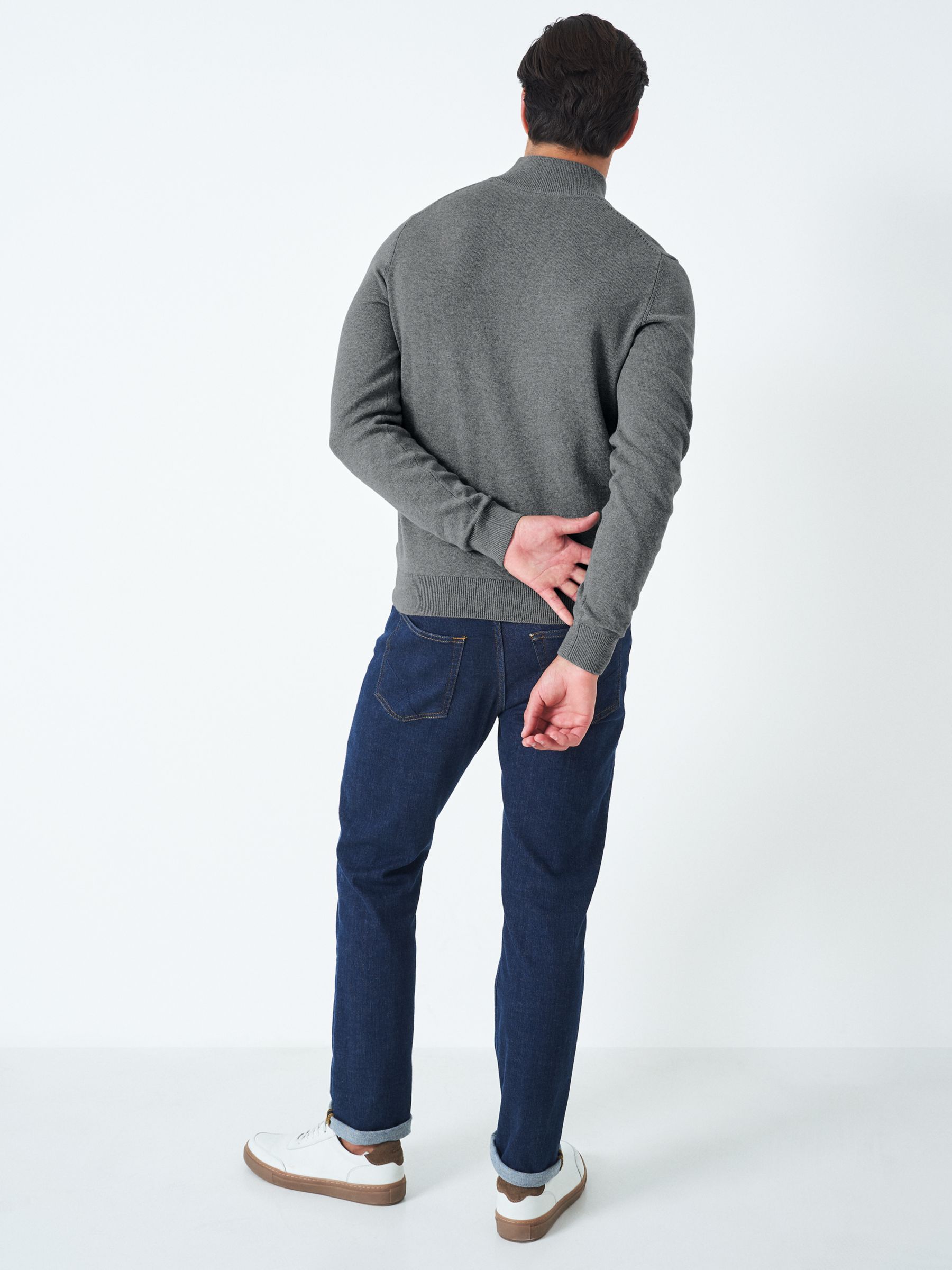 Crew Clothing Organic Cotton Half-Zip Jumper, Light Grey, XS