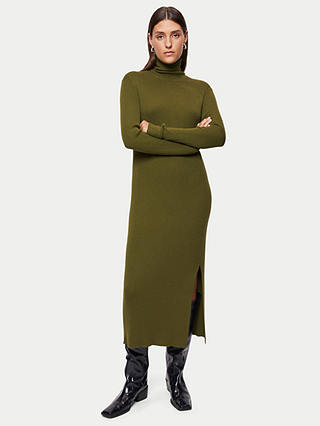 Jigsaw Ribbed Knit Polo Neck Dress, Green