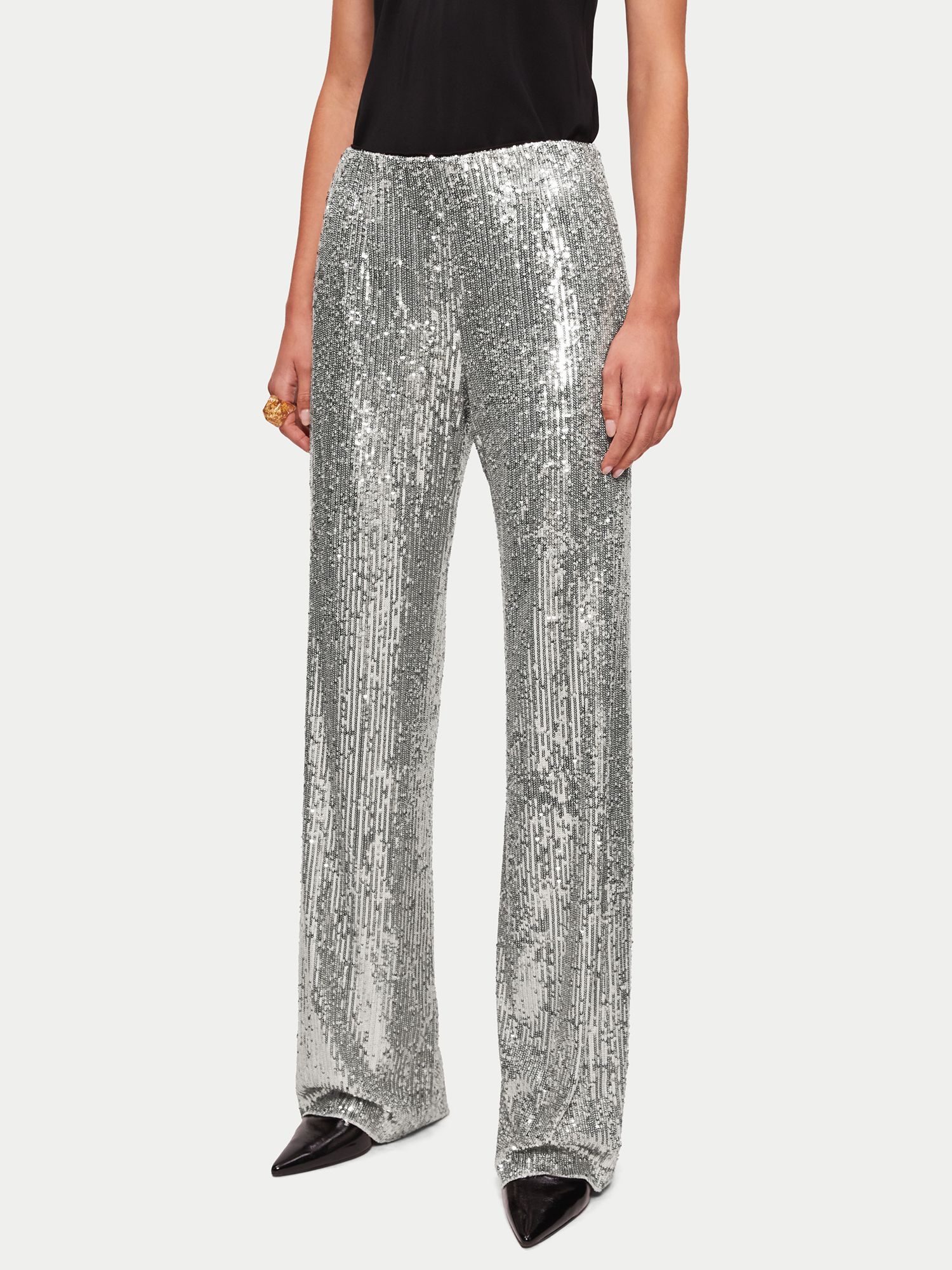 Jigsaw Sequin Palazzo Trousers, Pewter at John Lewis & Partners