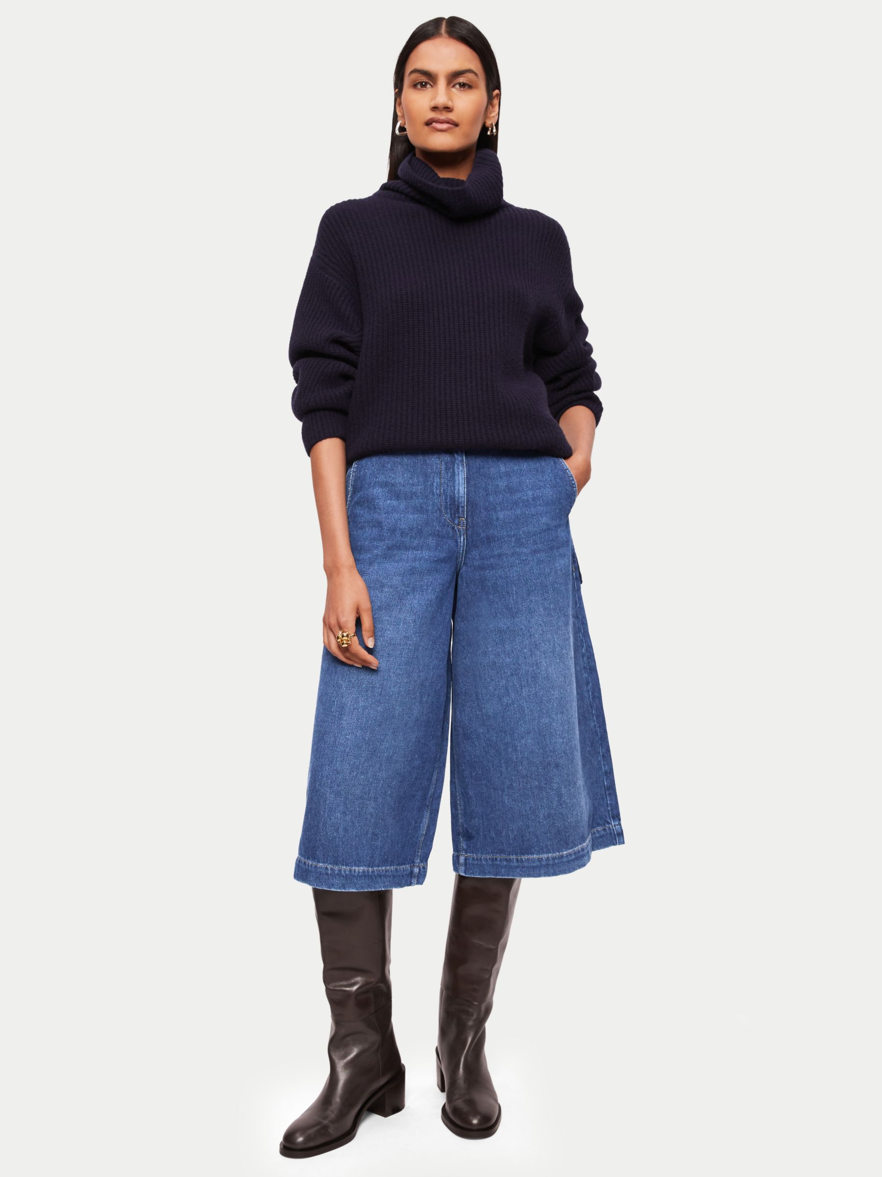 Jigsaw Denim Culotte Jeans, Vintage Mid Blue at John Lewis & Partners