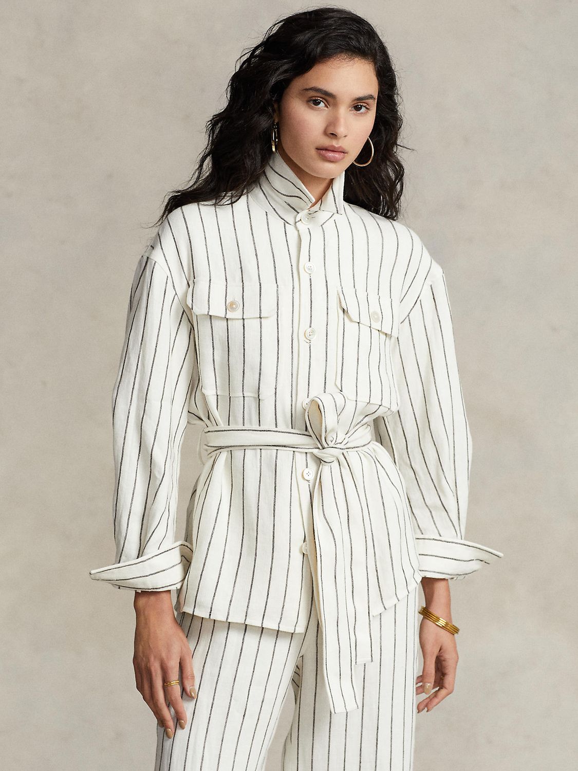 Polo Ralph Lauren Striped Linen Shirt, Cream/Brown at John Lewis & Partners