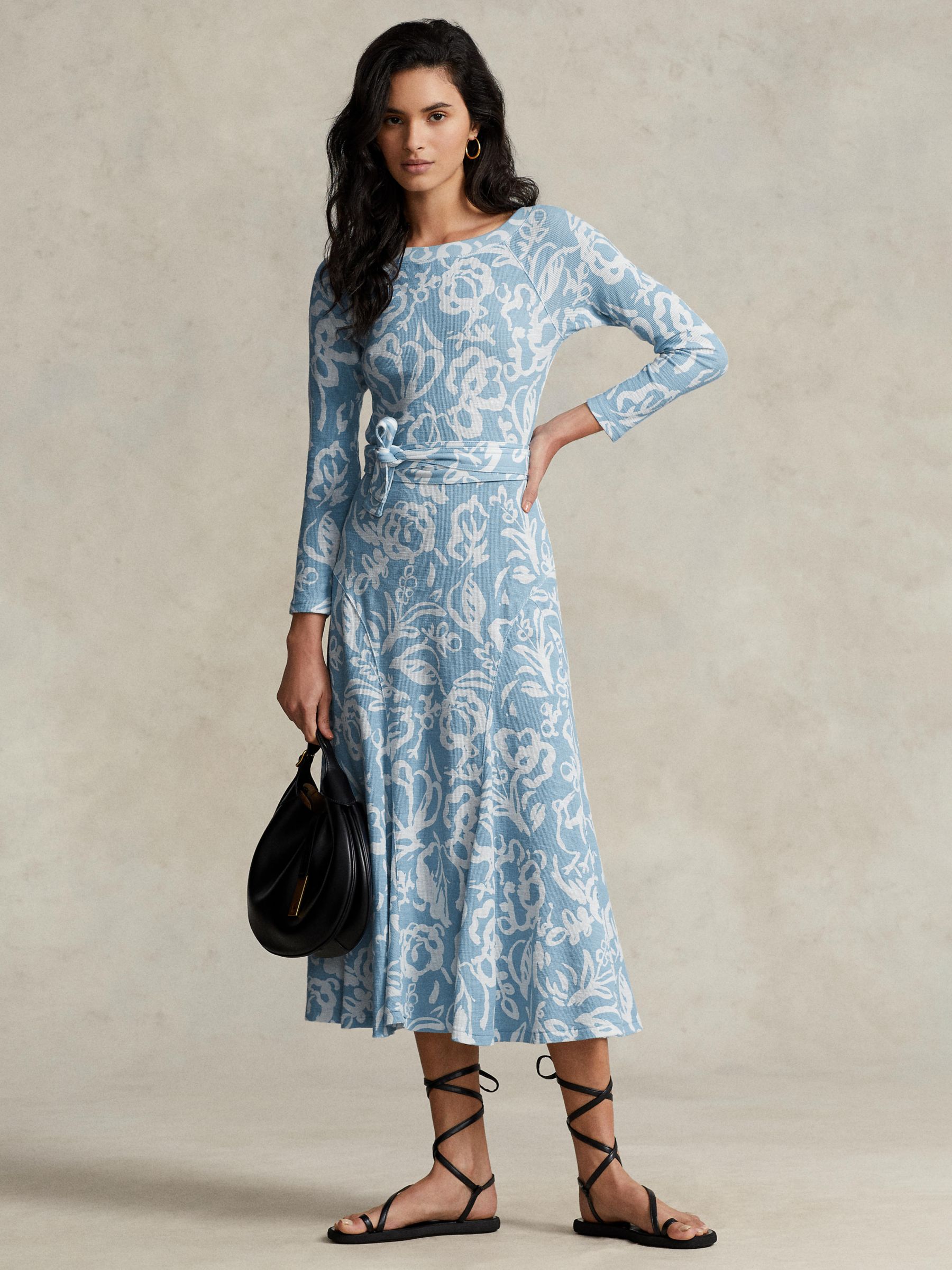 Polo Ralph Lauren Double Knit Floral Jacquard Dress, Blue at John Lewis &  Partners