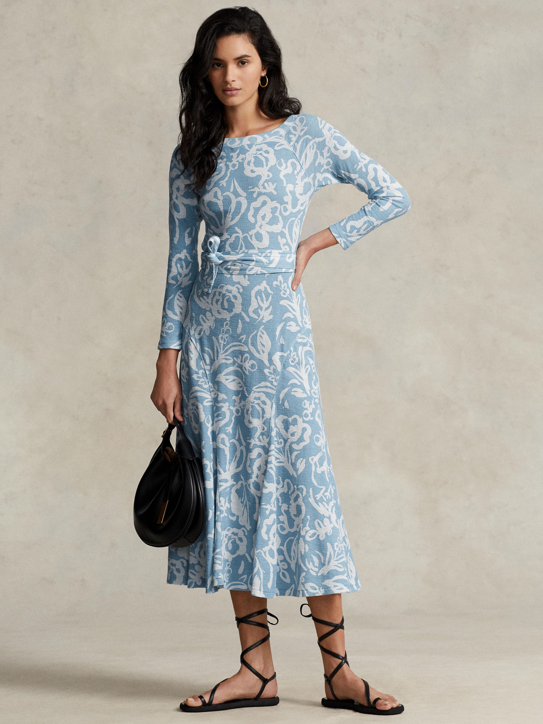 Polo Ralph Lauren Double Knit Floral Jacquard Dress, Blue at John Lewis &  Partners