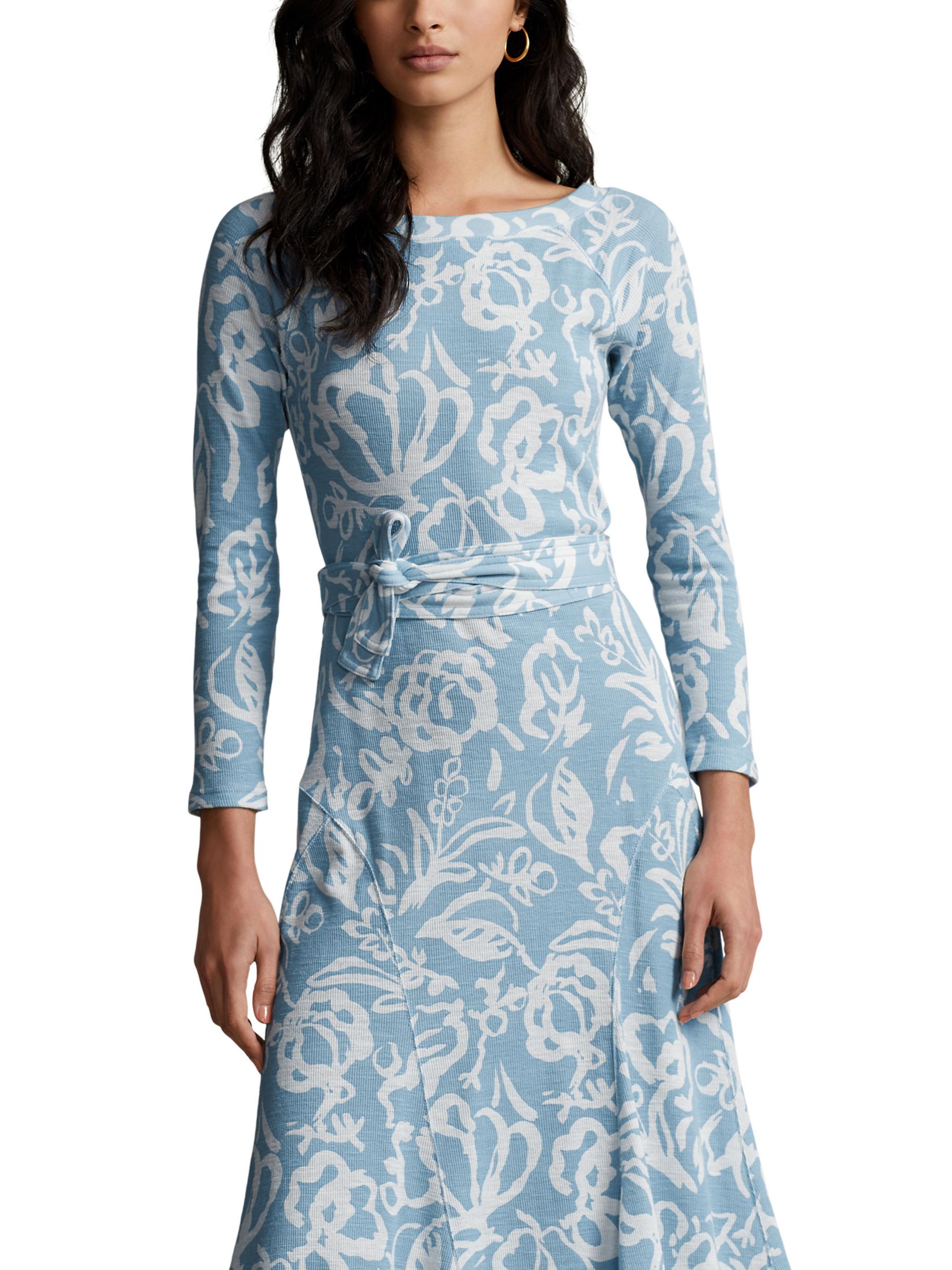 Polo Ralph Lauren Double Knit Floral Jacquard Dress, Blue at John Lewis &  Partners