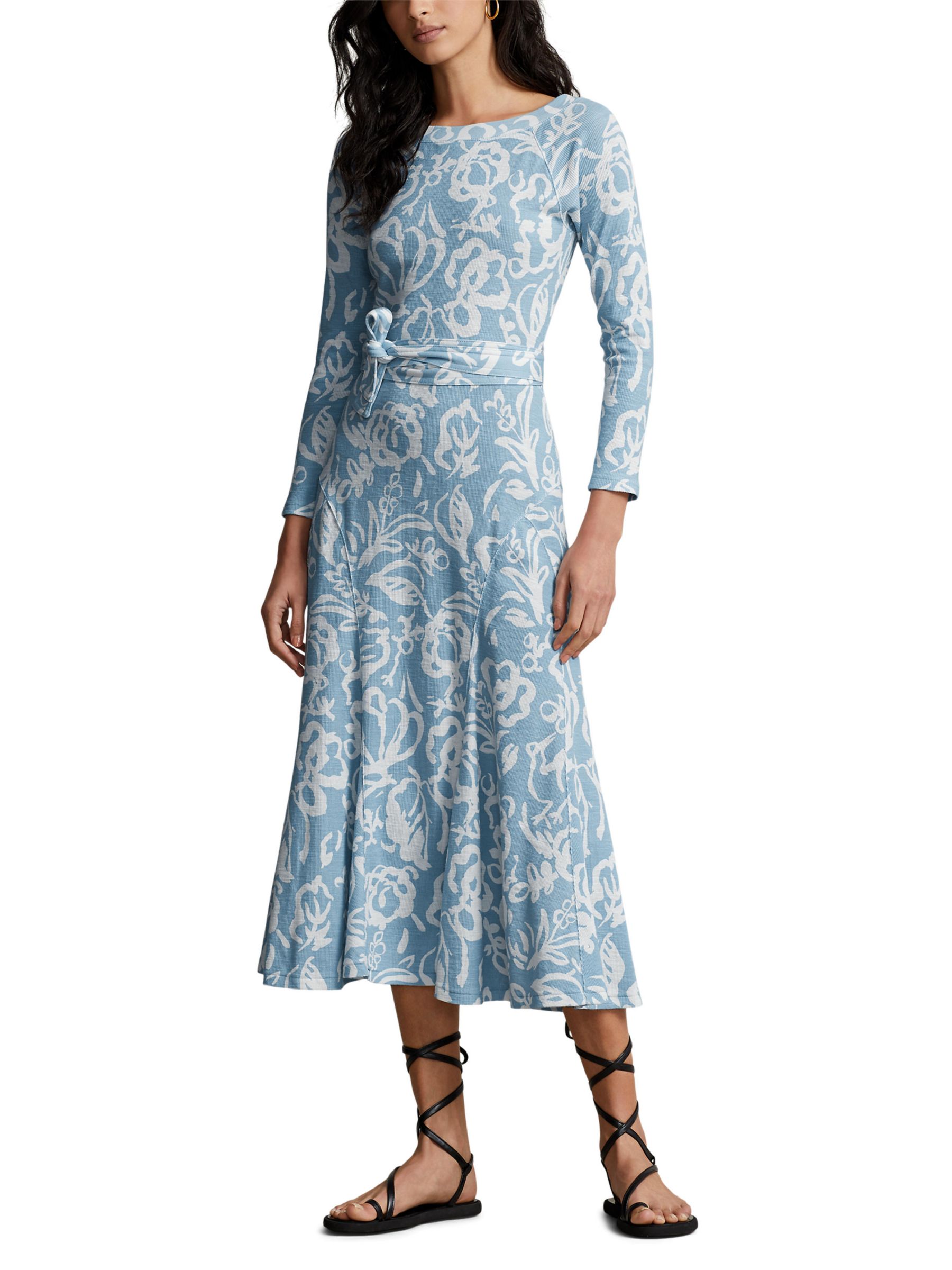 Polo Ralph Lauren Double Knit Floral Jacquard Dress, Blue at John Lewis &  Partners