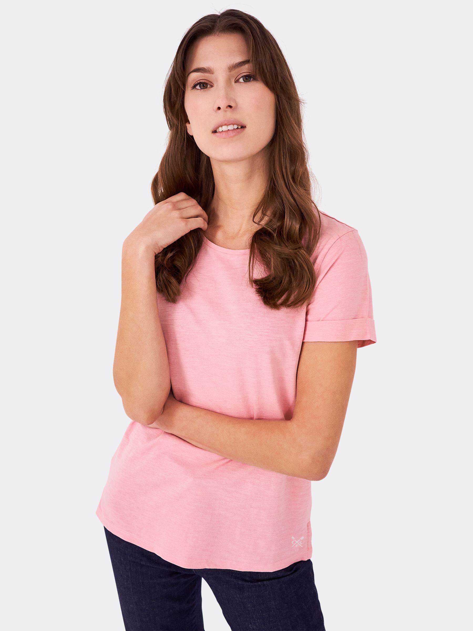 Crew Clothing Perfect Crew Slub T-Shirt, Pink at John Lewis & Partners