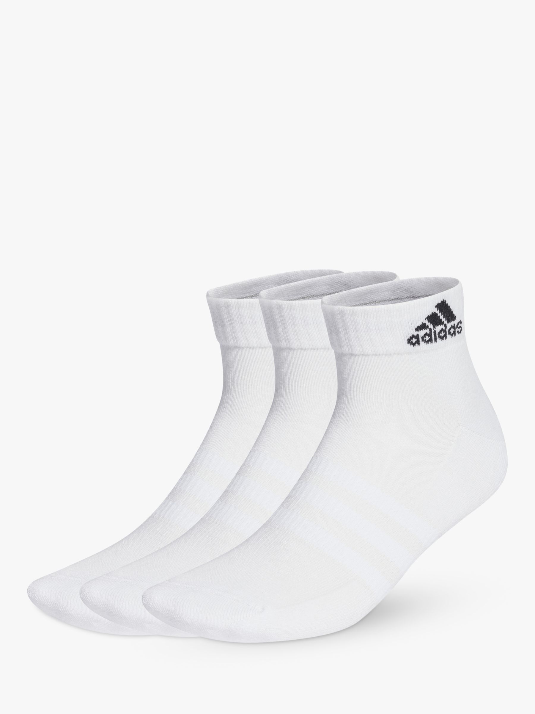 adidas Cushioned Ankle Socks, Pack of 3, White/Black, S