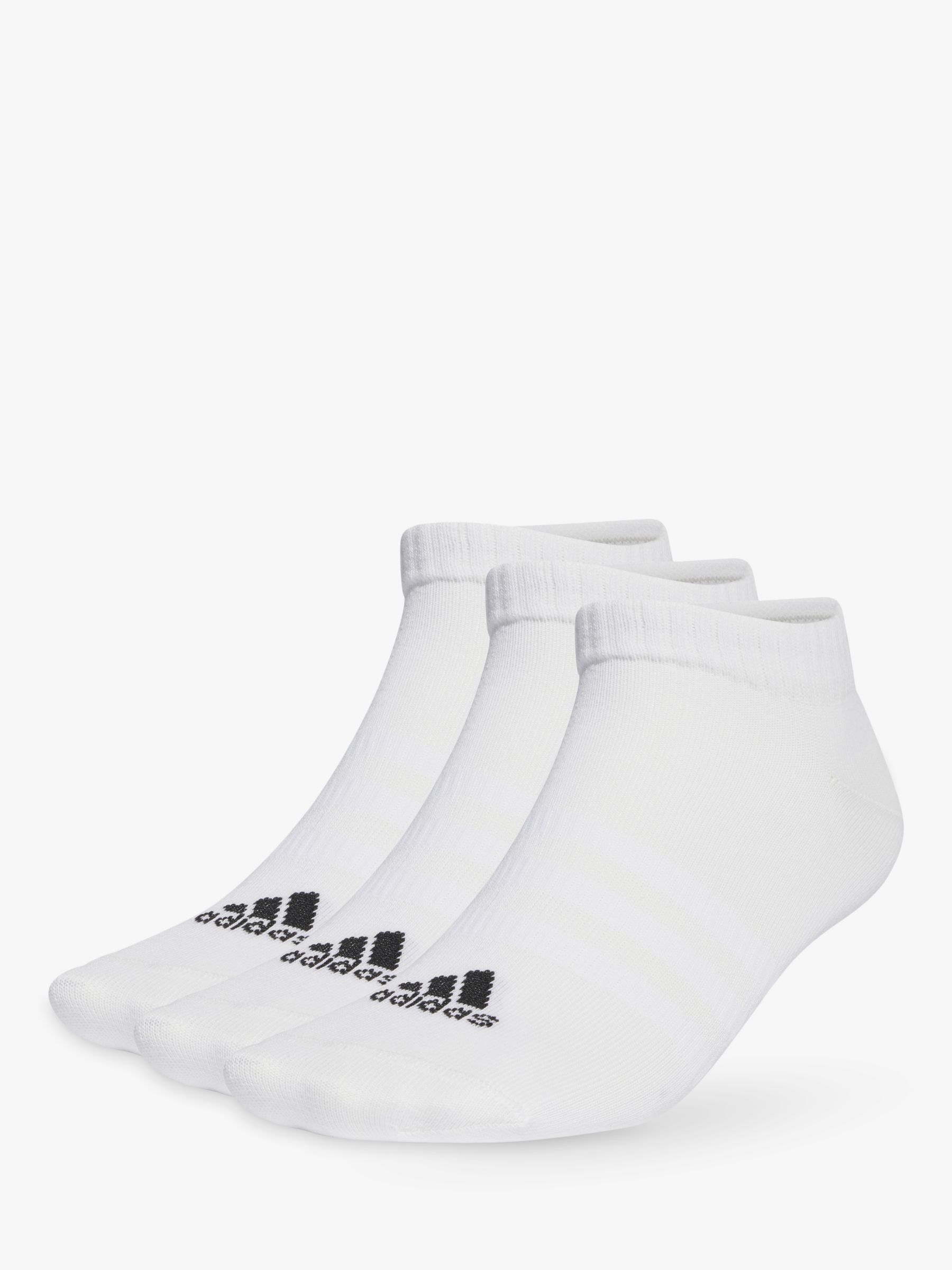 adidas Thin and Light Low-Cut Socks, Pack of 3, White/Black, 4.5-5.5