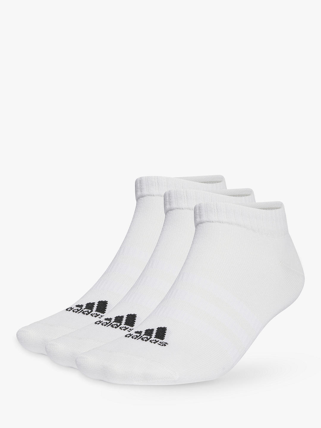 adidas Thin and Light Low-Cut Socks, Pack of 3, White/Black