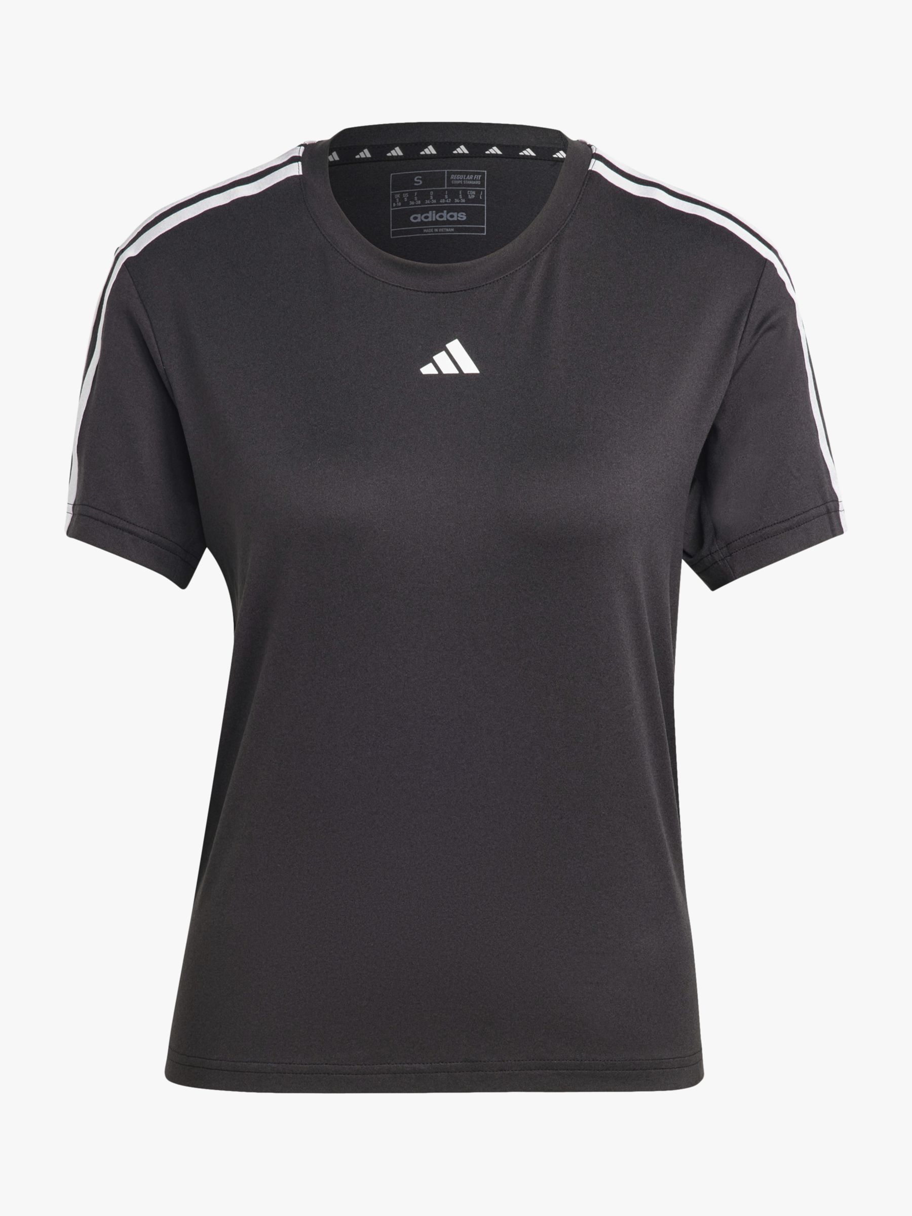 adidas Train Essentials 3-Stripes Recycled Gym Top, Black/White, XS