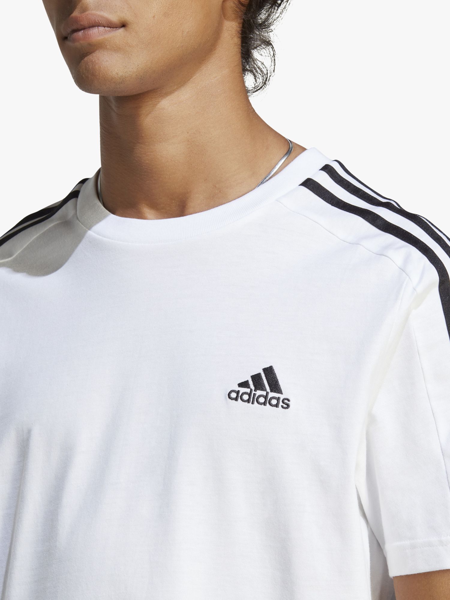 adidas Essentials 3-Stripes T-Shirt, White/Black, S