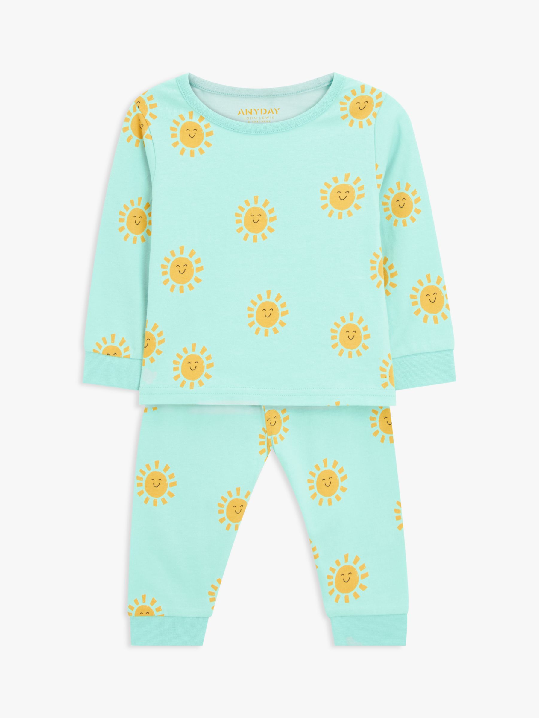 John Lewis ANYDAY Baby Sunshine Print Pyjamas, Green/Yellow