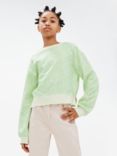 John Lewis Kids' Wavy Stripe Box Cropped Sweater, Green