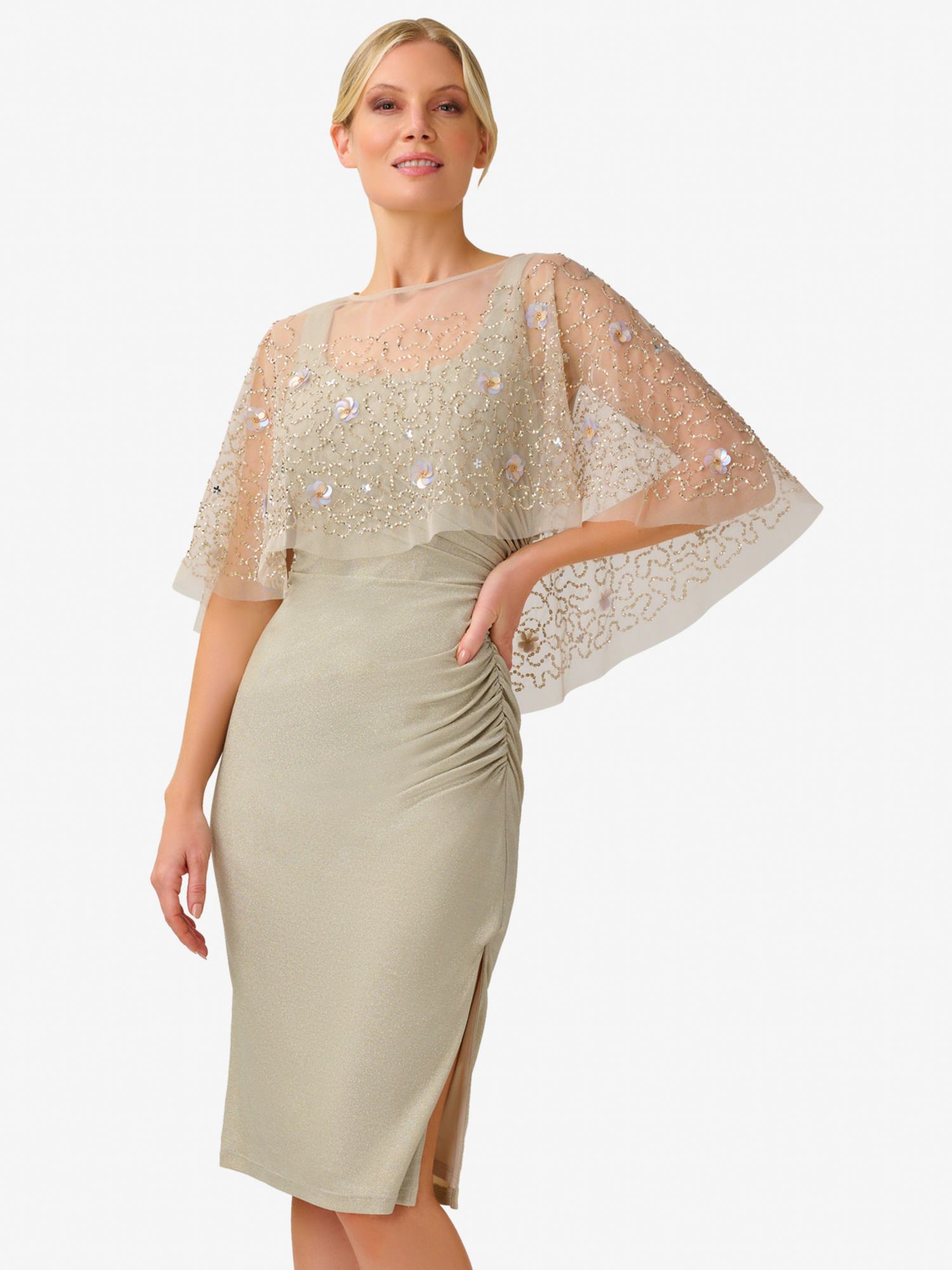 Adrianna Papell Petal Beaded Cape Biscotti One Size