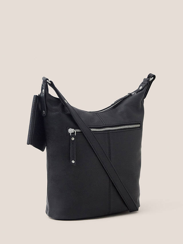 White Stuff Fern Leather Cross Body Bag, Pure Black
