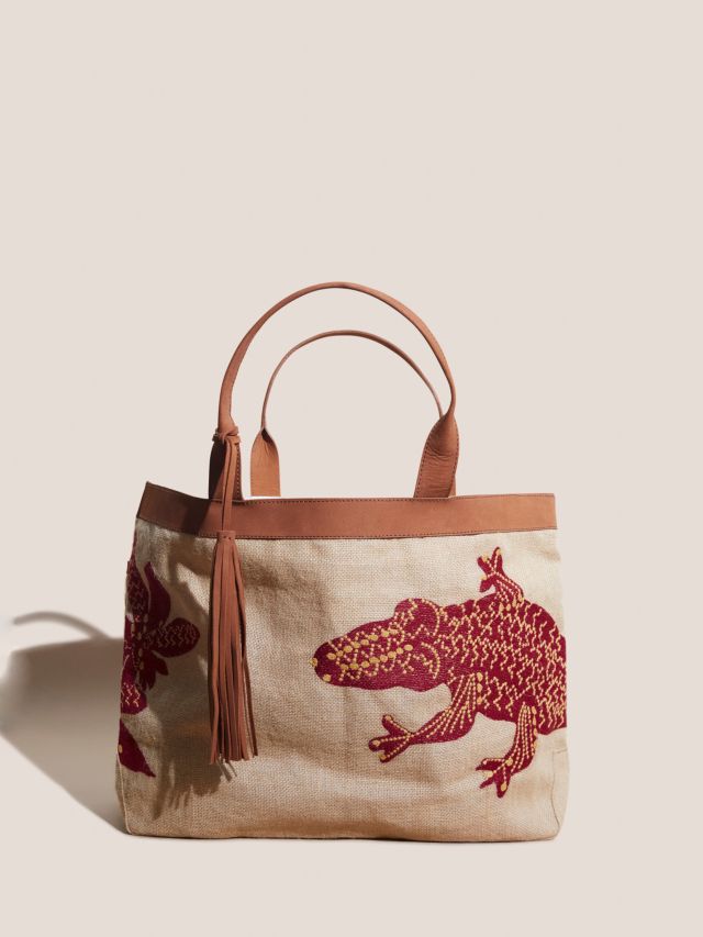 White Stuff Alligator Jute Tote Bag Natural