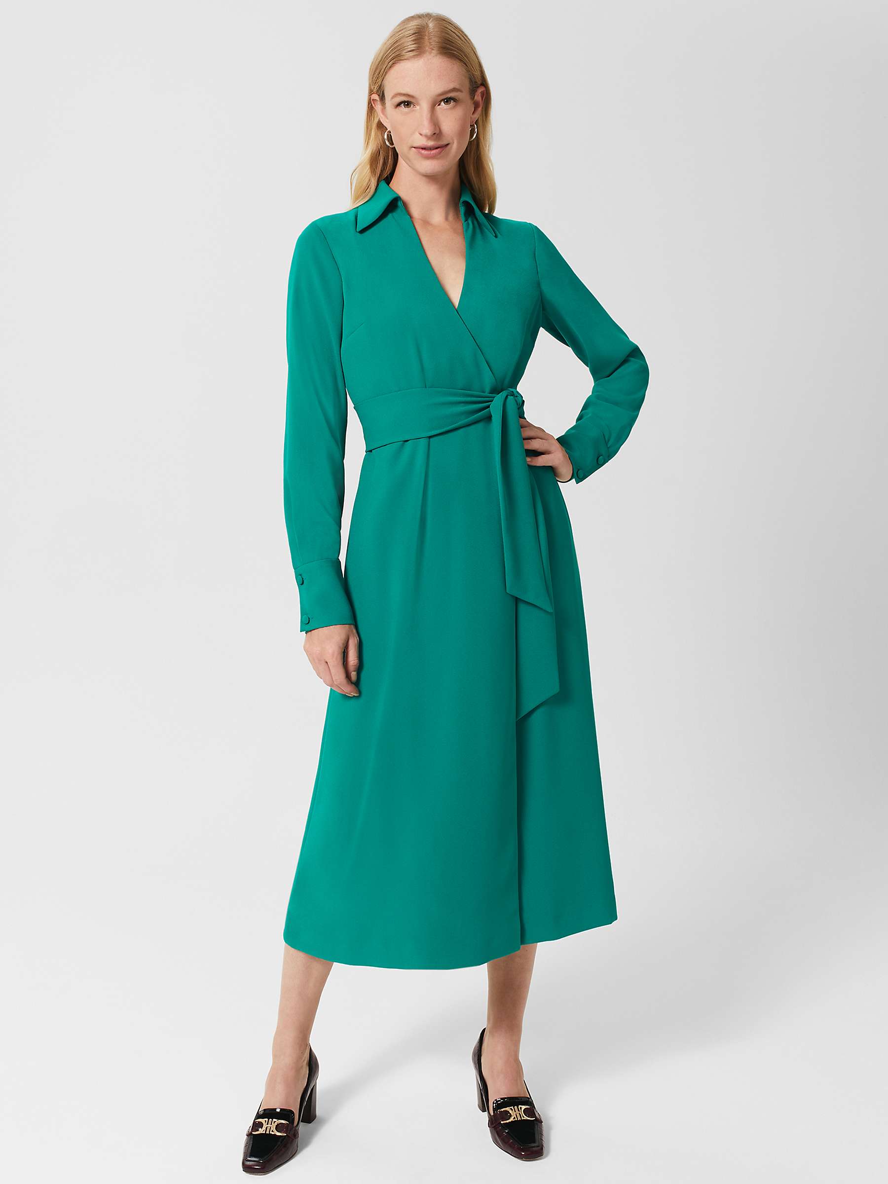 Hobbs Prue Midi Wrap Dress, Green at John Lewis & Partners