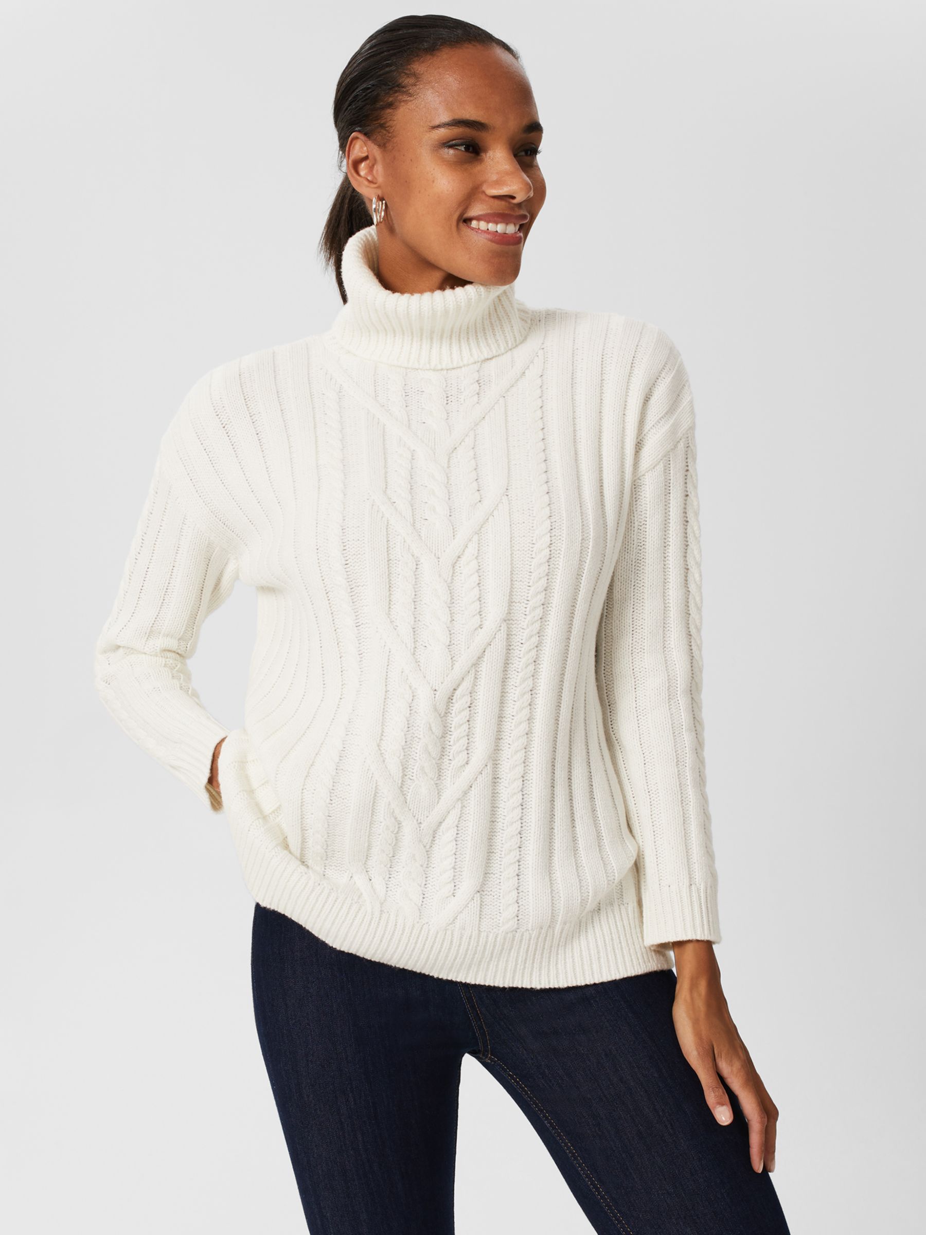 Hobbs Lana Roll Neck Knitted Jumper, Ivory at John Lewis & Partners