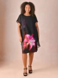 Live Unlimited Placement Flower Print Dress, Black/Pink