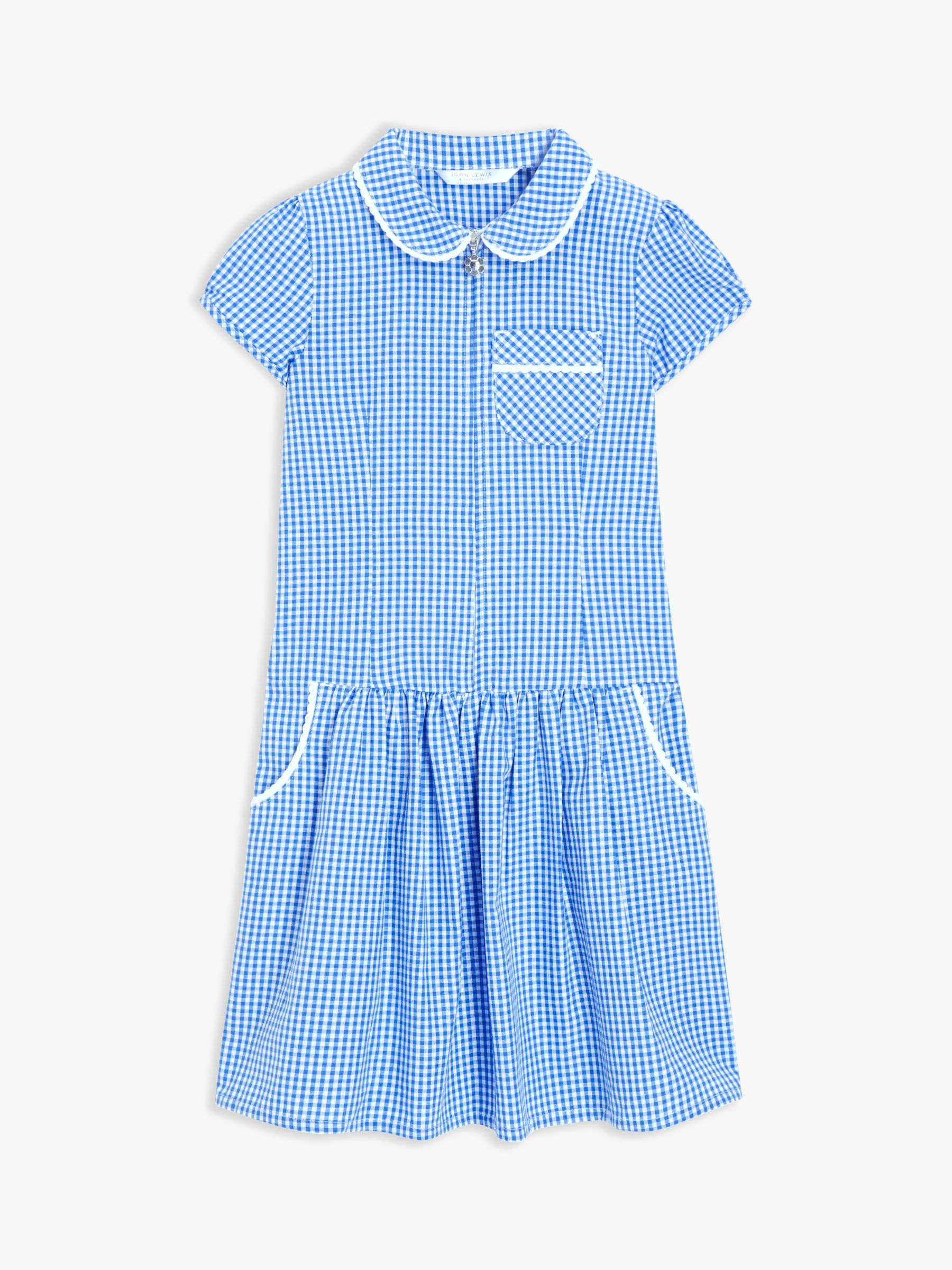 John Lewis Kids' School Gingham A-Line Summer Dress, Blue Light