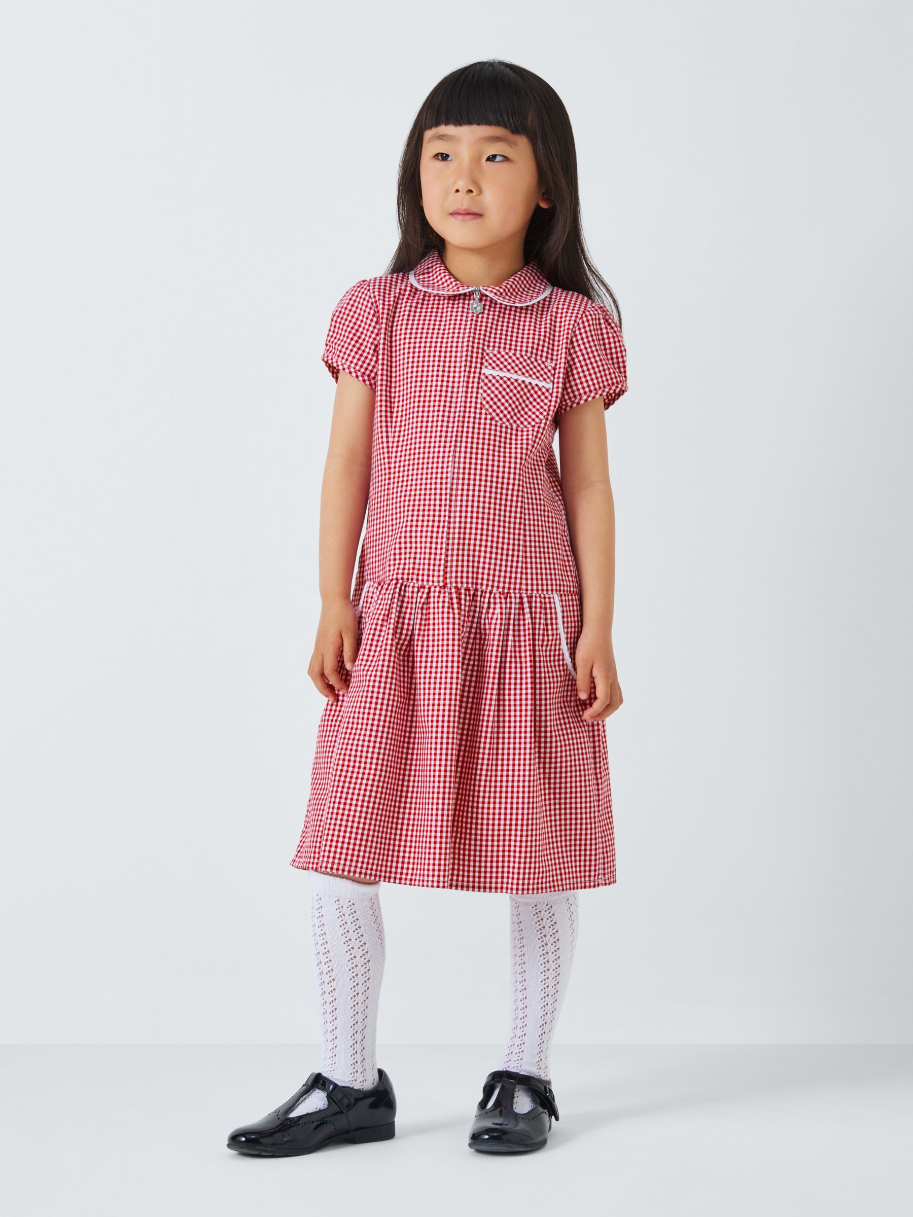 John Lewis Kids' School Gingham A-Line Summer Dress, Mid Red, 9 years