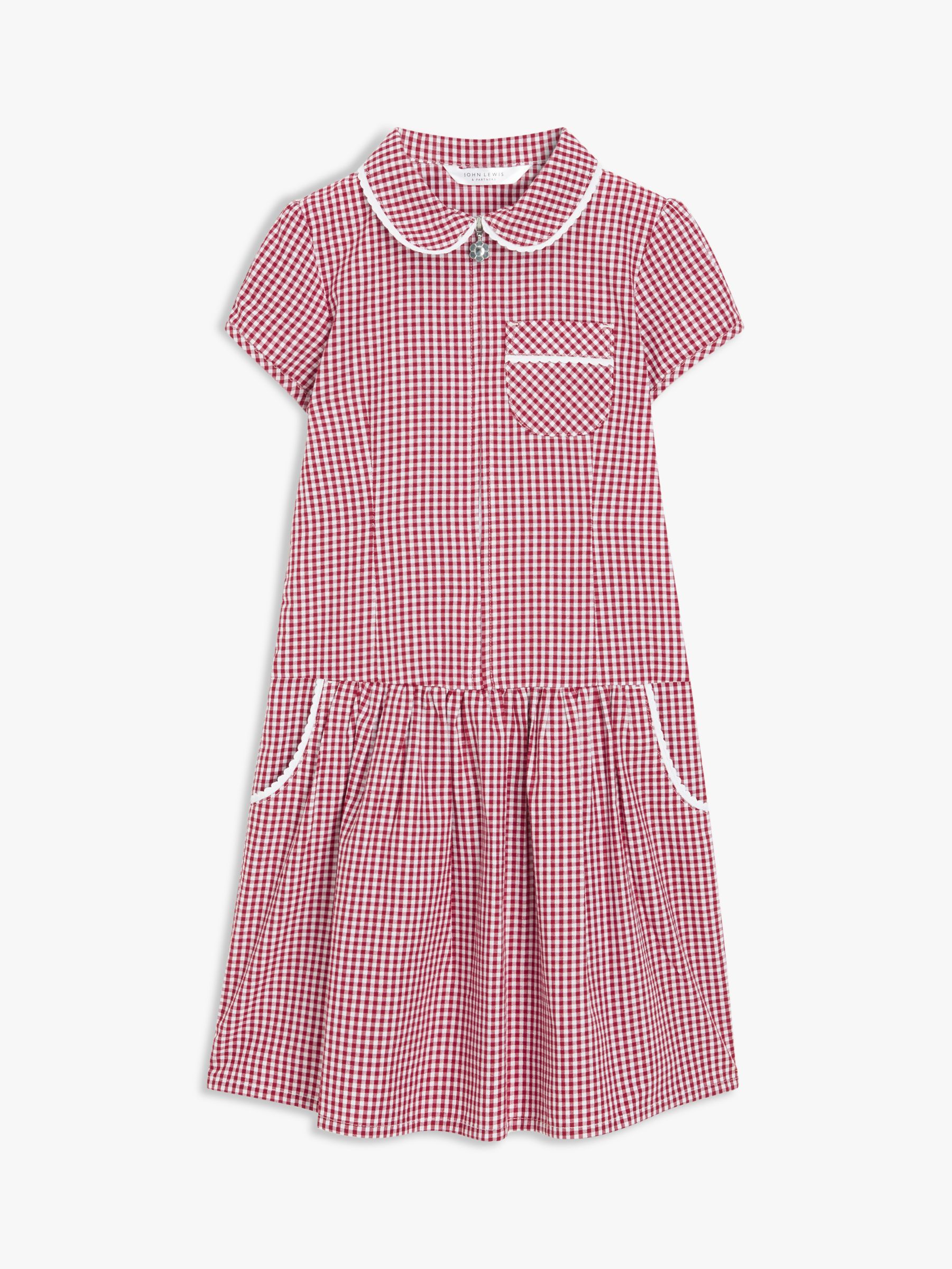 John Lewis Kids' School Gingham A-Line Summer Dress, Mid Red at John ...