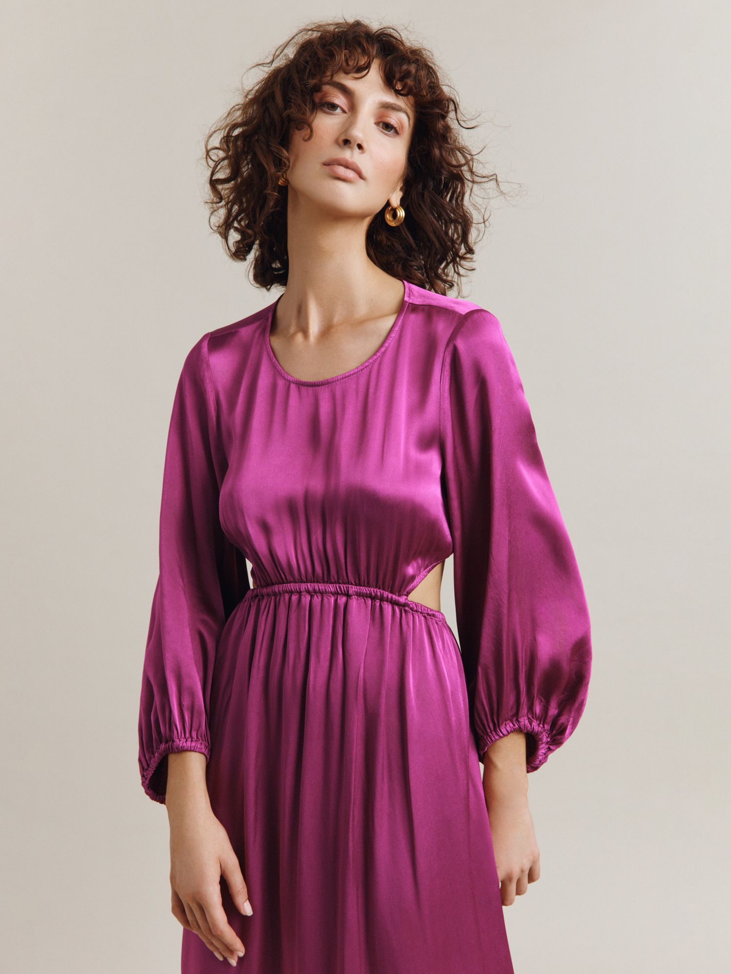 Magenta Cowl Neck Satin Midi Dress - Dresses from Yumi UK