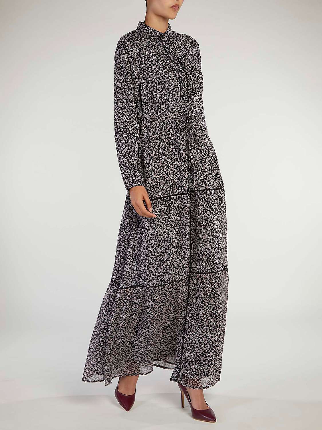 Buy Aab Floral Tiered Shirt Maxi Dress, Black/Multi Online at johnlewis.com