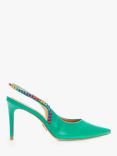 Moda in Pelle Divah Leather Embellished Slingback Court Shoes, Green