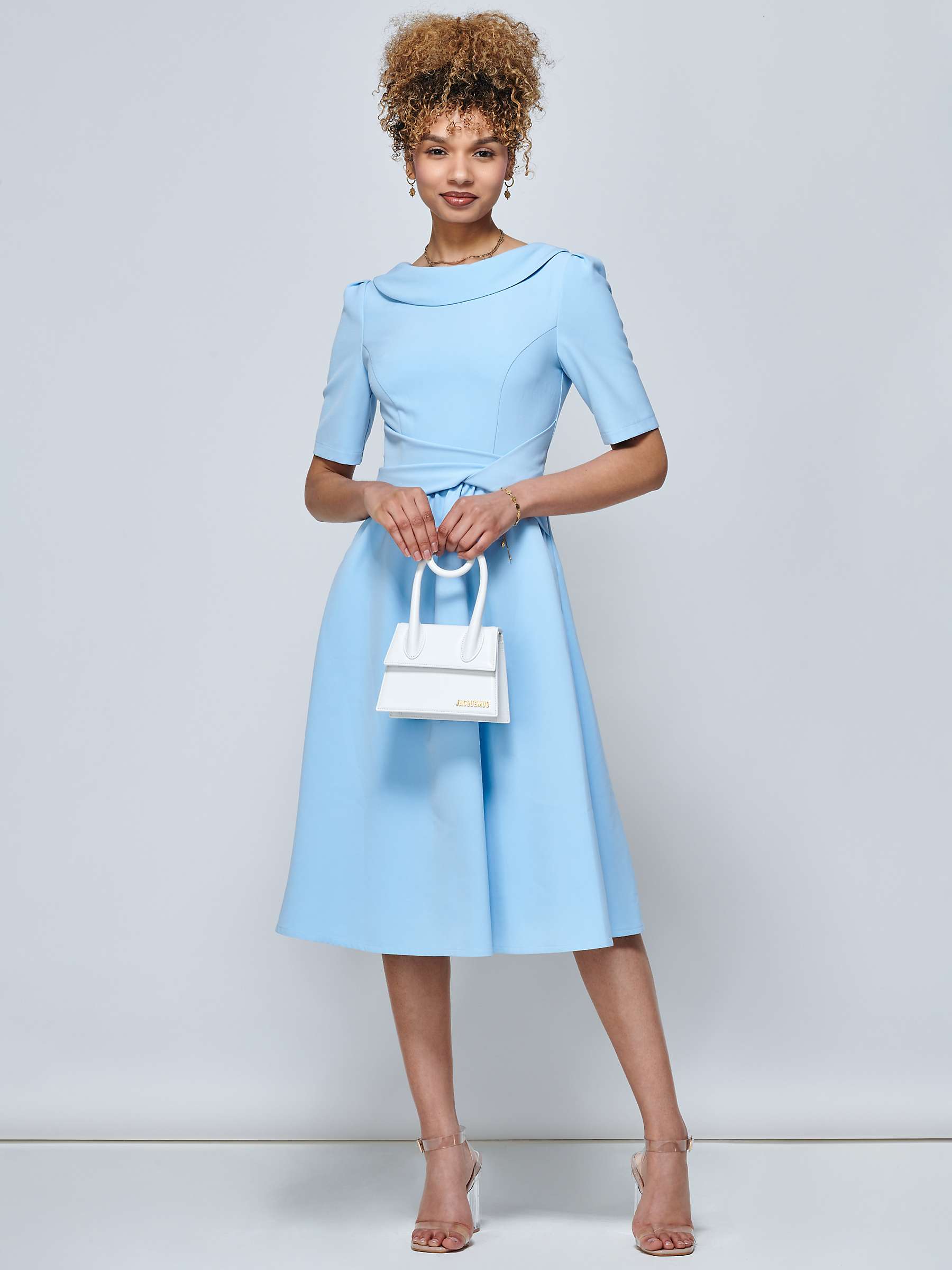 Jolie Moi Beckie Fold Neck Dress, Light Blue at John Lewis & Partners