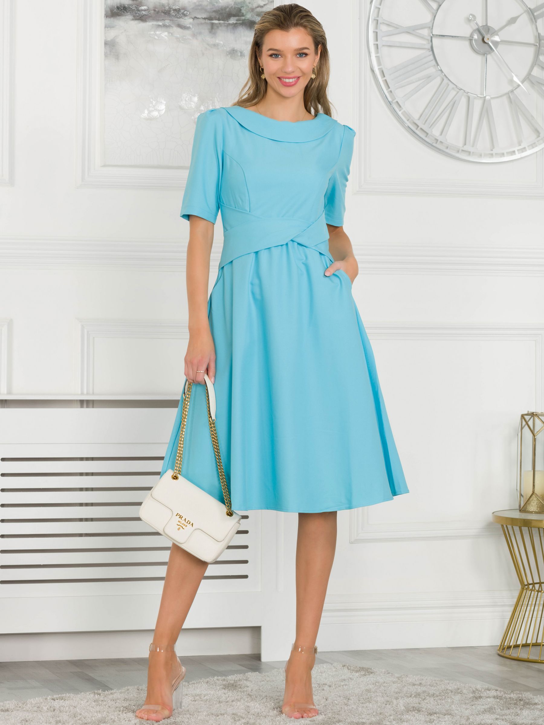 Jolie Moi Anica Fold Neck Dress, Cerulean Blue at John Lewis & Partners