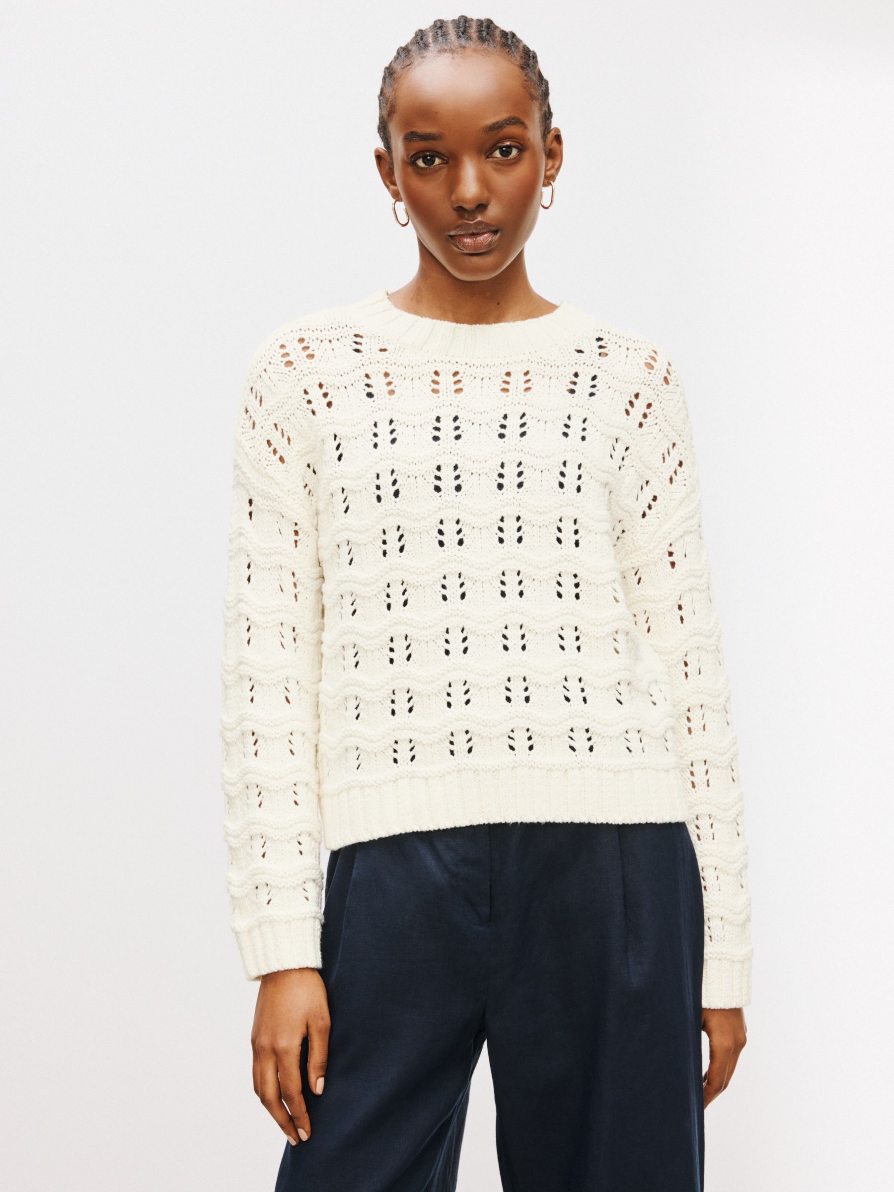 John Lewis Pointelle Knit Jumper, Off White at Lewis & Partners