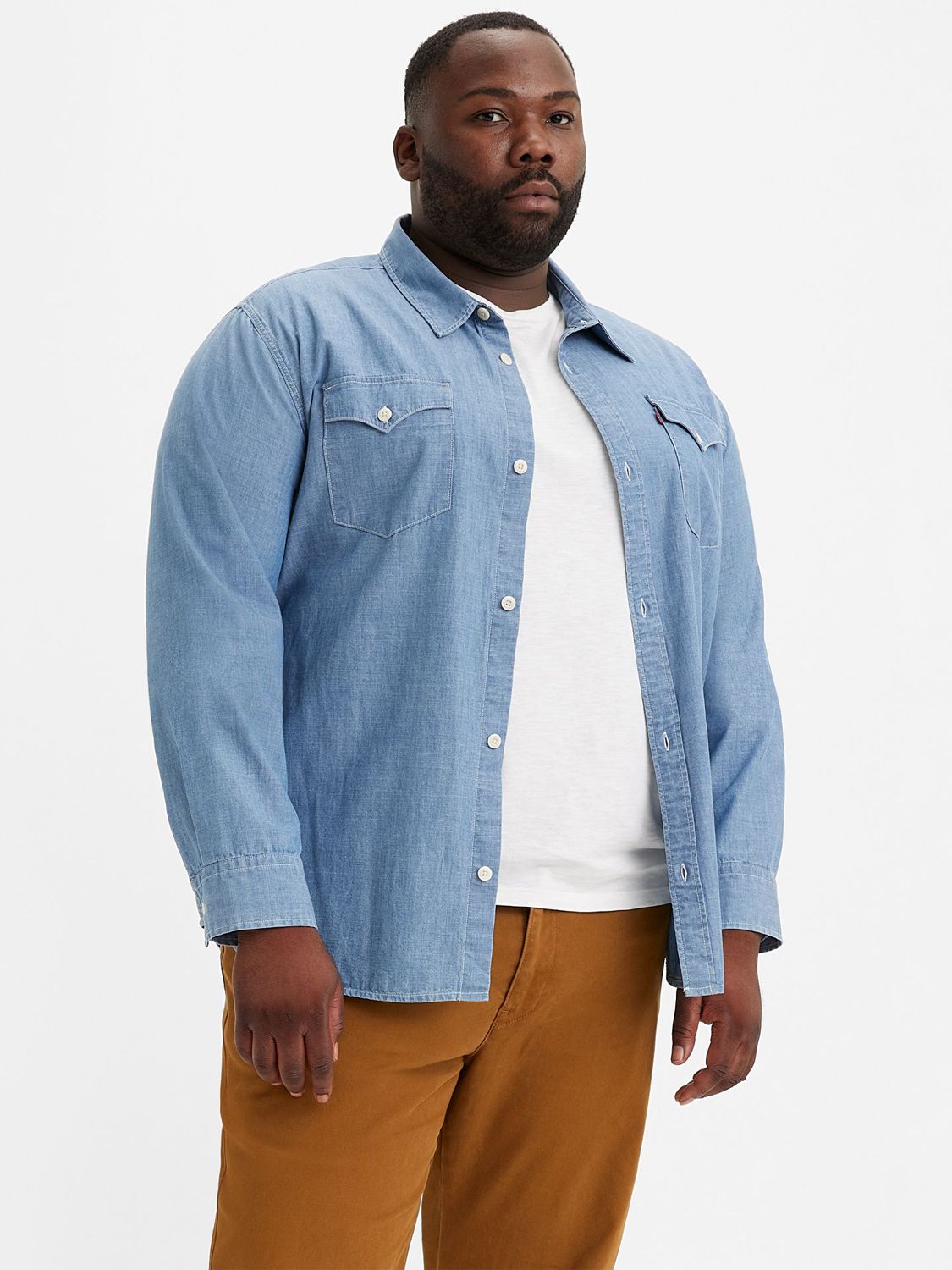 Levi's Big & Tall Relaxed Fit Western Long Sleeve Shirt, Chambray Light at  John Lewis & Partners