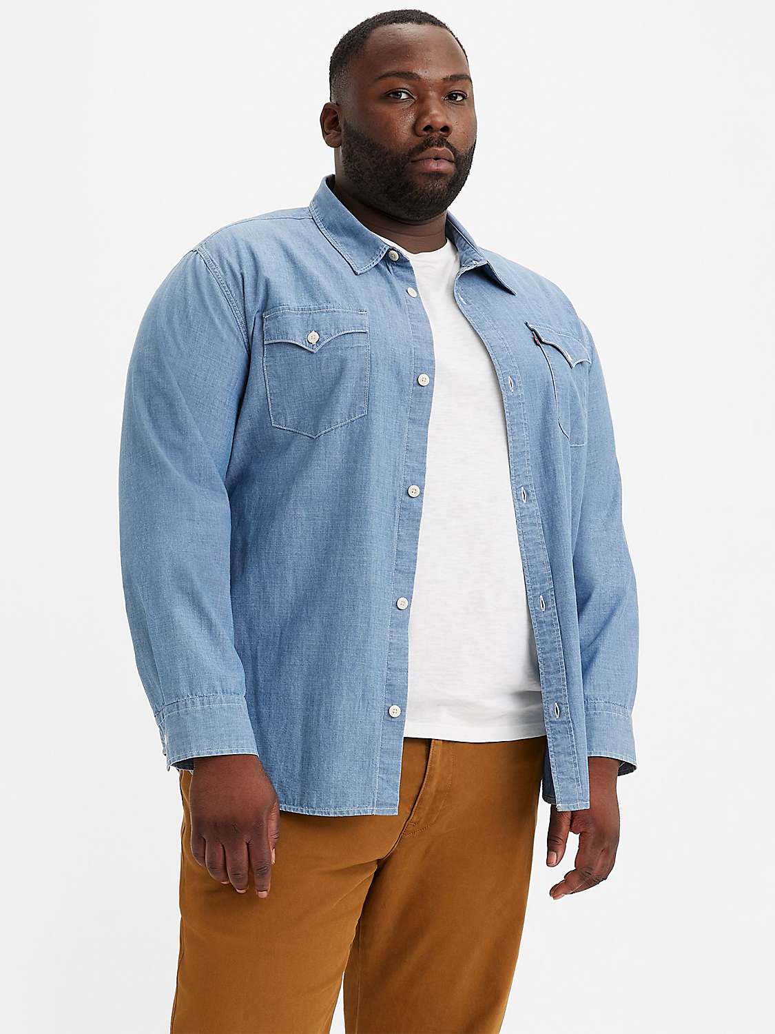Levi's Big & Tall Relaxed Fit Western Long Sleeve Shirt, Chambray Light at  John Lewis & Partners
