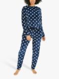Yumi Super Soft Polka Dot Fleece Pyjamas, Navy