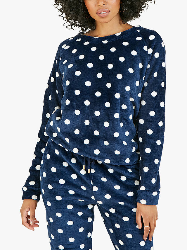 Yumi Super Soft Polka Dot Fleece Pyjamas, Navy