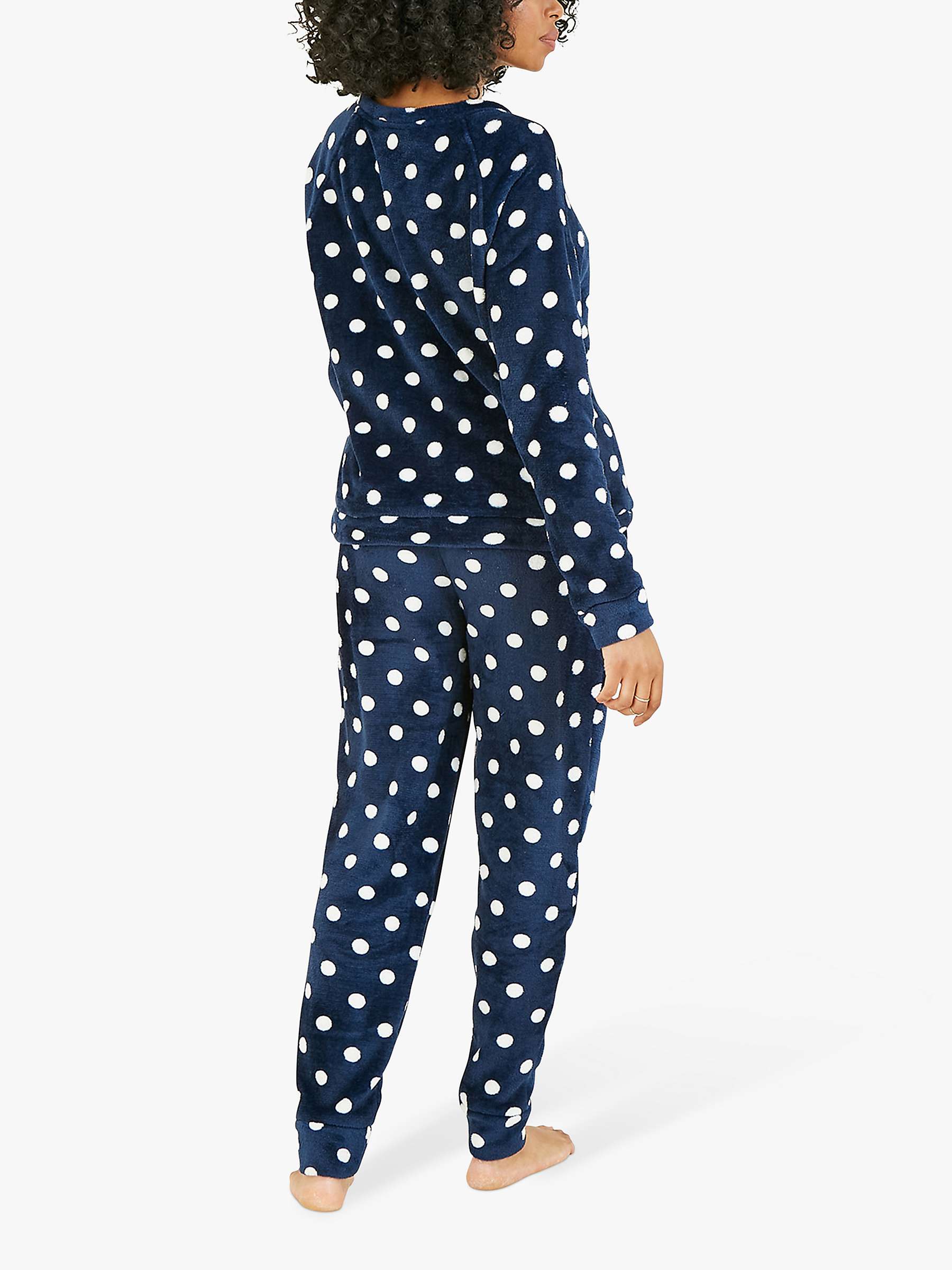 Buy Yumi Super Soft Polka Dot Fleece Pyjamas, Navy Online at johnlewis.com